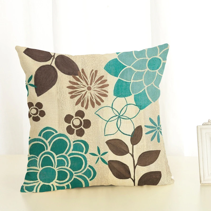 Shabby Chic Decor Printed Blue Flowers Cushion Cover 45x45cm Linen Frame Throw Pillow Covers Pillow Cases Cushions Home Decor