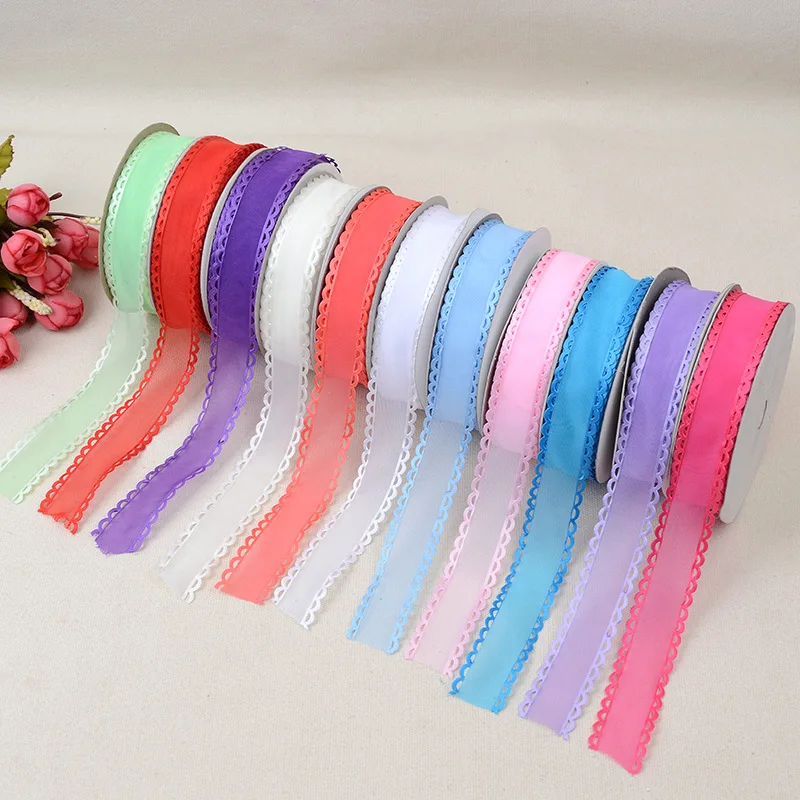 Organza Ribbon Solid Color Lace Edge 25mm High Quality For Clothing