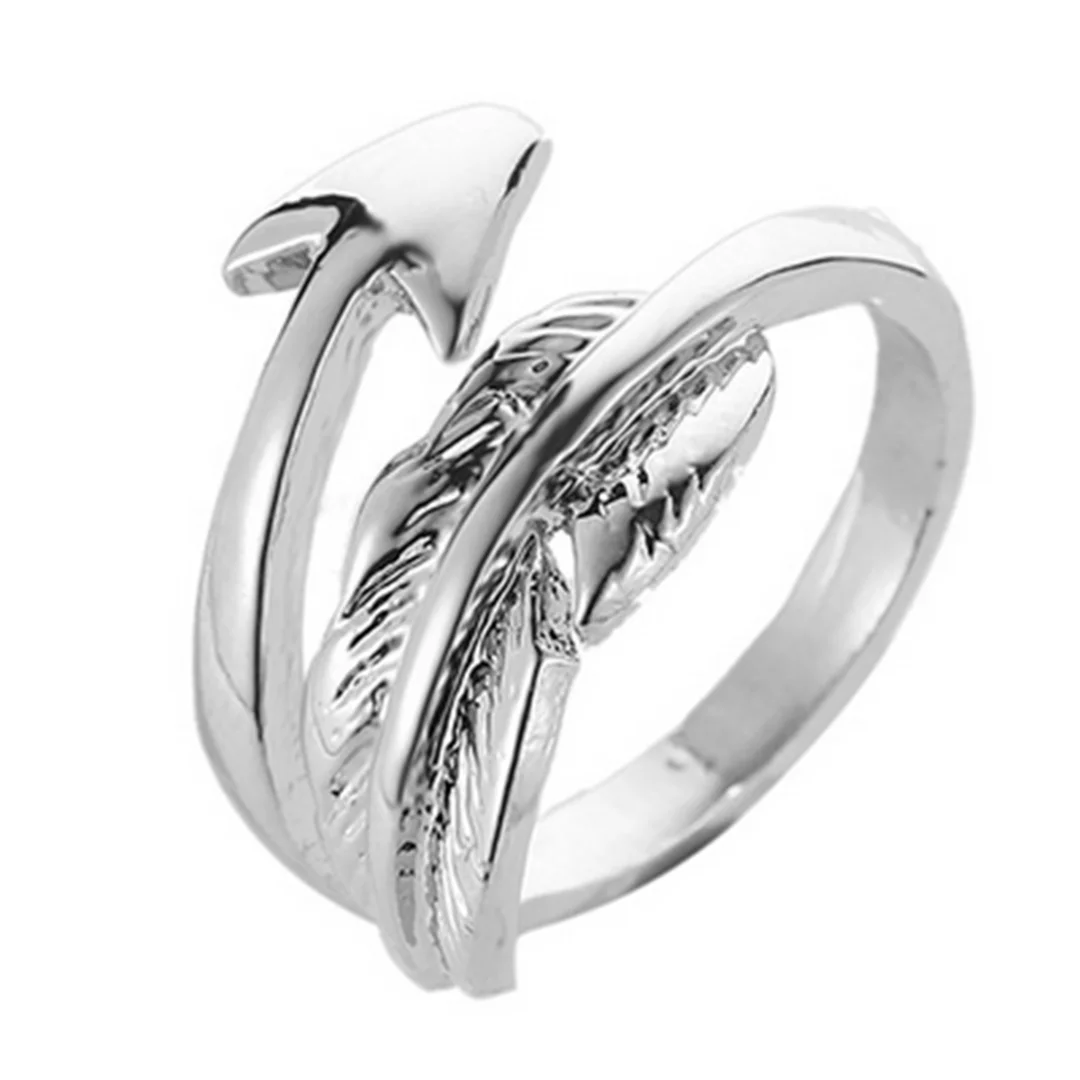 Classic Silver Color Arrow Ring for Women Men Alloy Unique Adjustable Resizable Feather Rings Unisex Thumb Band Ring Jewelry