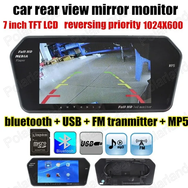 

7 Inch Color TFT LCD MP5 Car Rear View Mirror Monitor Auto Vehicle Parking Monitor Bluetooth hands free For Reverse Camera