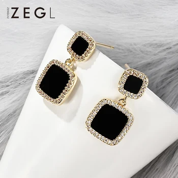 

ZEGL earrings female 925 sterling silver needle square black net red earrings temperament personality wild exquisite mini earrin