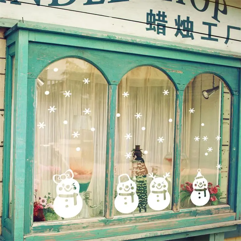 font b 2017 b font Snowman Snowflake Christmas Decoration Window Glass Wall Sticker For Kids