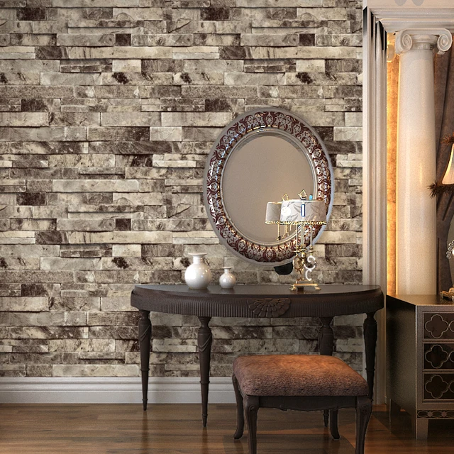 Haokhome Pvc Vinyl Modern Faux Brick Stone Textured Wallpaper Grey Haokhome Pvc Vinyl Modern Faux Brick Stone Textured Wallpaper Grey Multi Living Room Bedroom Bathroom