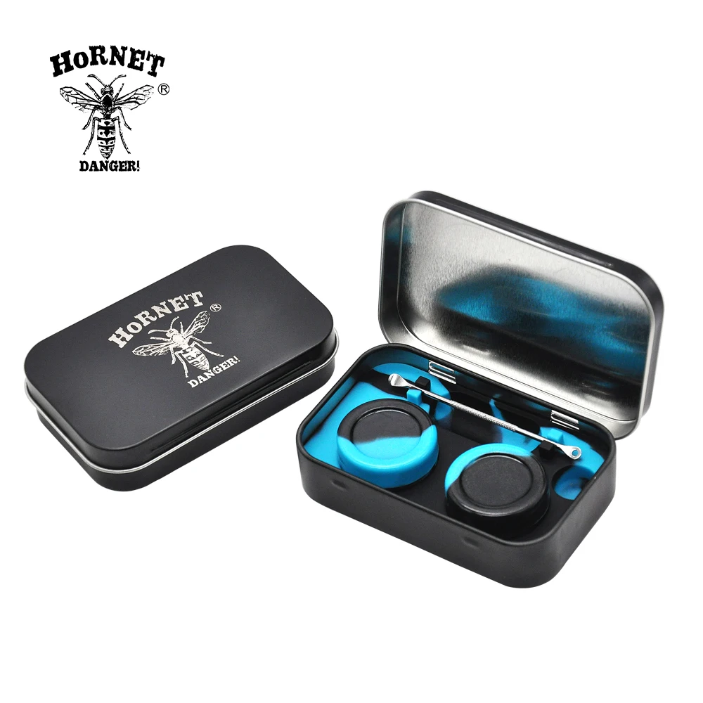 

[HORNET] 1 Set 4 in 1 Dab Wax Containers and Silicone Jar in Tin Holder Non-Stick Oil Wax Jar with Stainless Steel Pick Tool