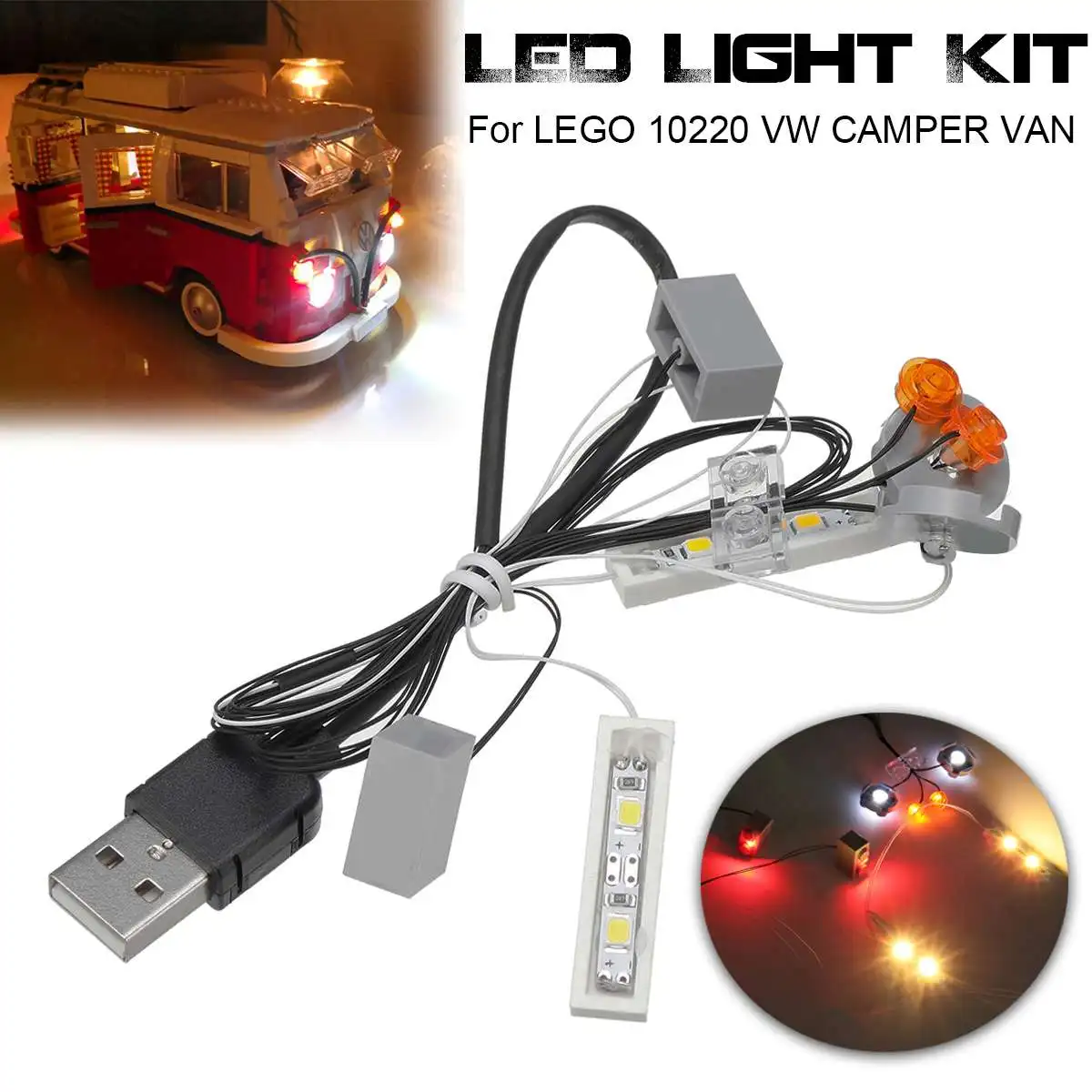 

LED Light Up Kit for LEGO 10220 for VW for CAMPER VAN (No Car Model Included) Powered By USB LED Lighting Model Accessories