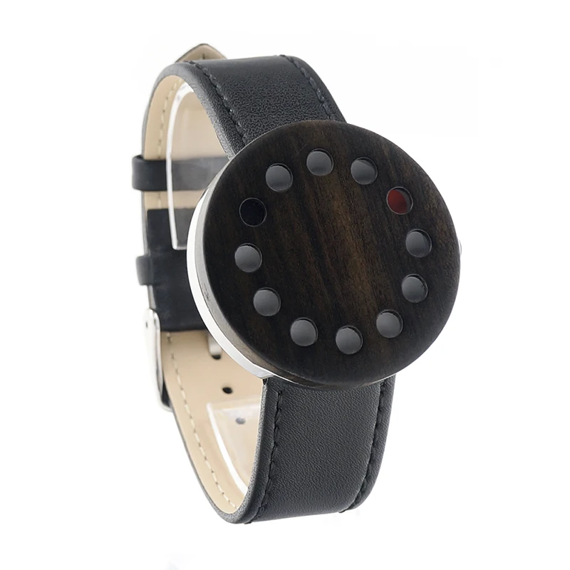 BOBO BIRD L-C12 Round Ebony Wood Stainless Steel Watches Ladies Custom Logo Black Band Fashion Casual Quartz Skeleton Men Watch