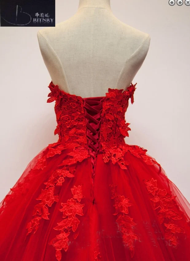 Реальные фотографии красный свадебное платье Милая Линия Принцесса Цвет Свадебные платья Тюль Свадебные Платья для женщин