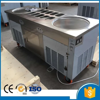 

Double round Pans 2 round Pans Ice Cream Roll Making Machine with Salad Fruit 10pcs Cooling Tanks fried ice cream machine