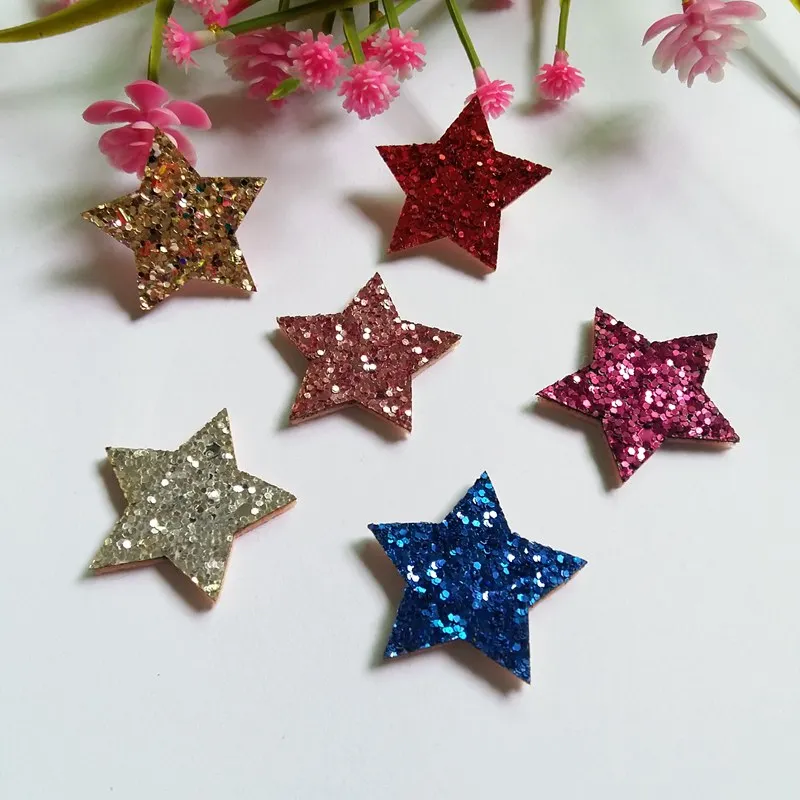 

30PCS 32mm Glitters Star Padded Appliqued For Children Headwear Accessories DIY patches stick-on Cloth/bag/jewelry decoration