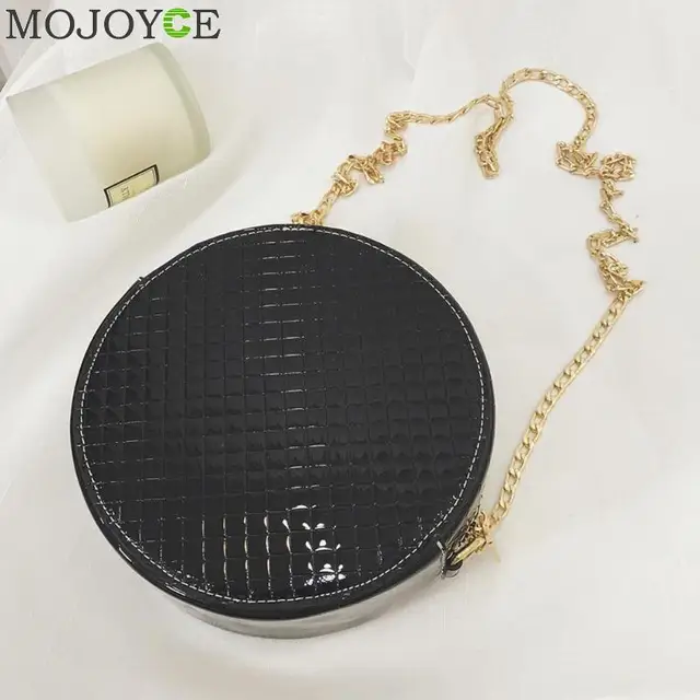 Cheap Women Circular Hand Bag Round Crossbody Bags For Ladies Chain Shoulder Bag Cute Patent Leather Women Messenger Bags Small Zipper