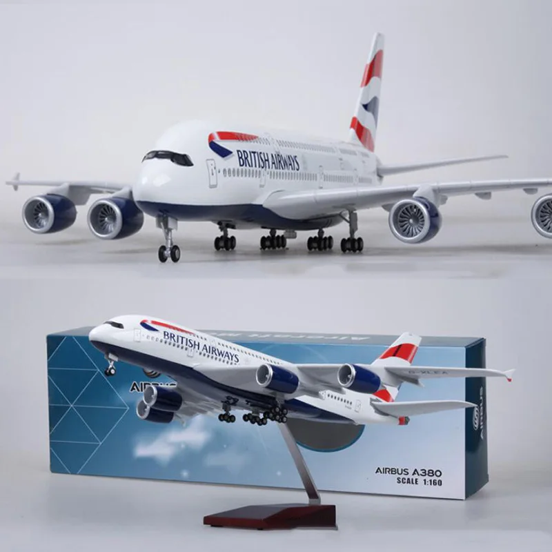 1/160 масштаб 50,5 см самолета Airbus A380 Британский авиакомпании Модель W свет и литой колесный Пластик смолы плоскости для коллекции