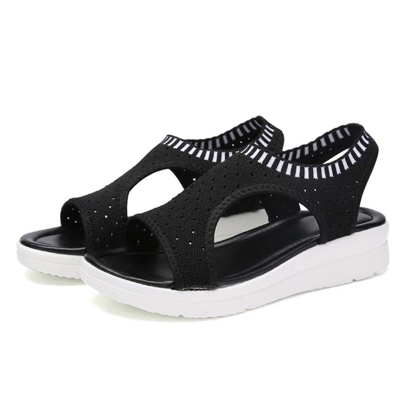 Wild Elastic Belt Sports Sandals Summer New Women's Shoes Women's Thick Bottom Fish Mouth Mesh Sandals Drop Shipping