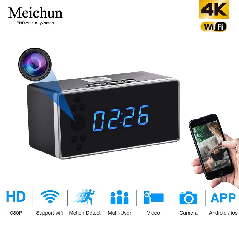 

Meichun WIFI Clock Camera HD 1080P Table Clock WIFI Mini Camera Night Vision Motion Detection Alarm Remote Monitor Micro Cam