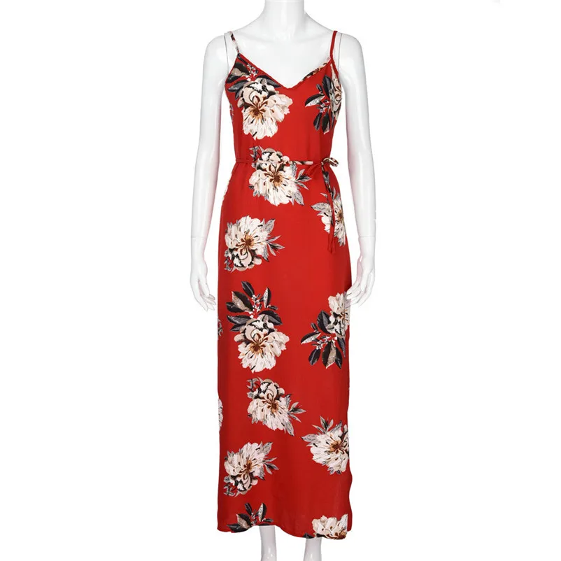 Fashion summer dress 2018 beach dress Women Sleeveless Printing A Line Casual Dress Ankle-Length Floral Dress vestido Y24#N (4)