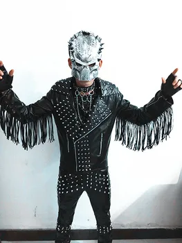 

Nightclub Bar Male singer ds European and American rivets leather stage singer costumes male Korean version motorcycle clothes