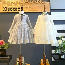 Корейский стиль; модные сетчатые платья с длинными рукавами для девочек; коллекция года; сезон весна-лето; одежда для малышей; платье принцессы до середины голени