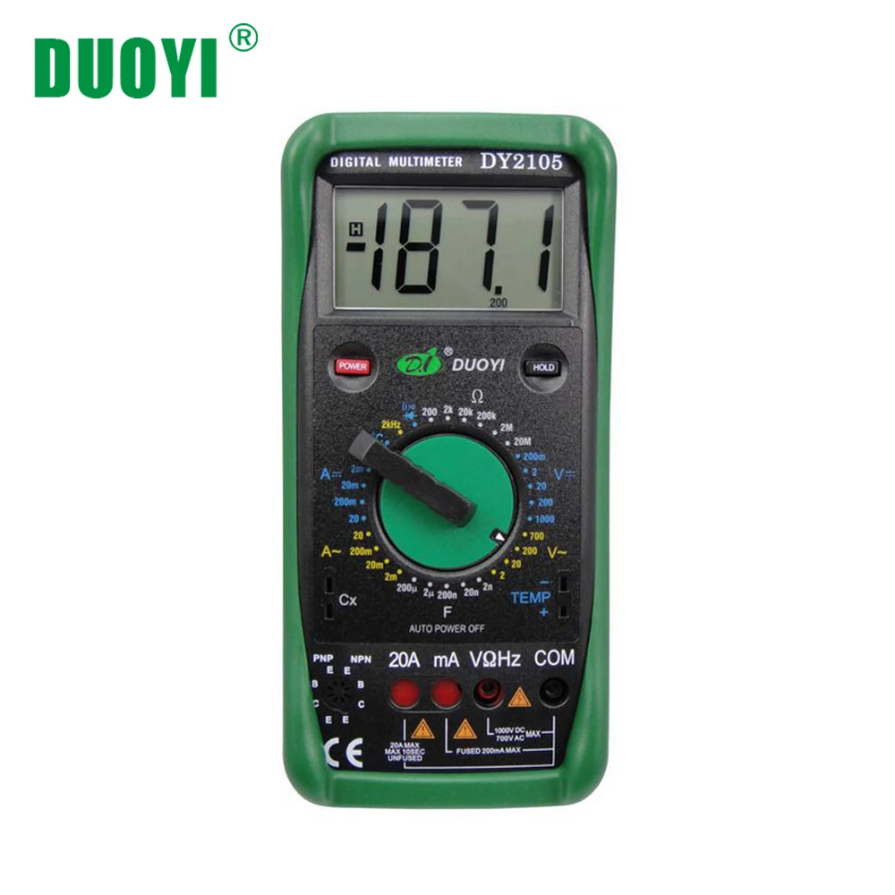

DUOYI DY2105 multifunction digital multimeter, dropwith mechanical protection ,with temperature and frequency measurements.