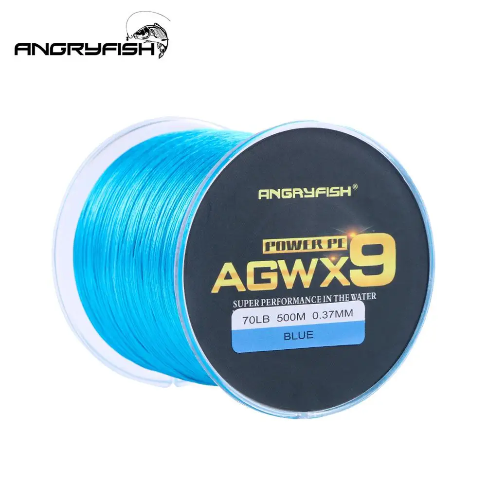 

ANGRYFISH Diominate X9 PE Line 9 Strands Weaves Braided 500m/547yds Super Strong Fishing Line 15LB-100LB Blue