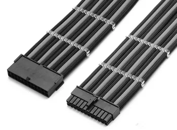 

12" High quality 24Pin ATX EPS PSU Black & Dark Gray Single Sleeved Power Extension Cable + 2PCS Cable Comb black