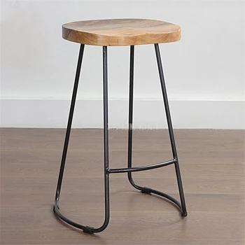 

European Style Modern Wood S Shape Surface Bar Stool Fashion Cafe Bar Stool Iron Solid Wood High Barstool Home Footstool 4 Size