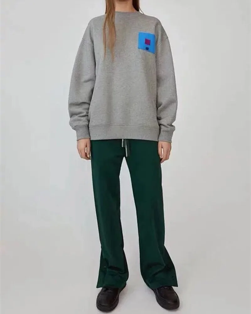 

100% Cotton Women Grey Sweatshirt Spring Autumn Casual New Loose Gray Pull For Womens and Mens