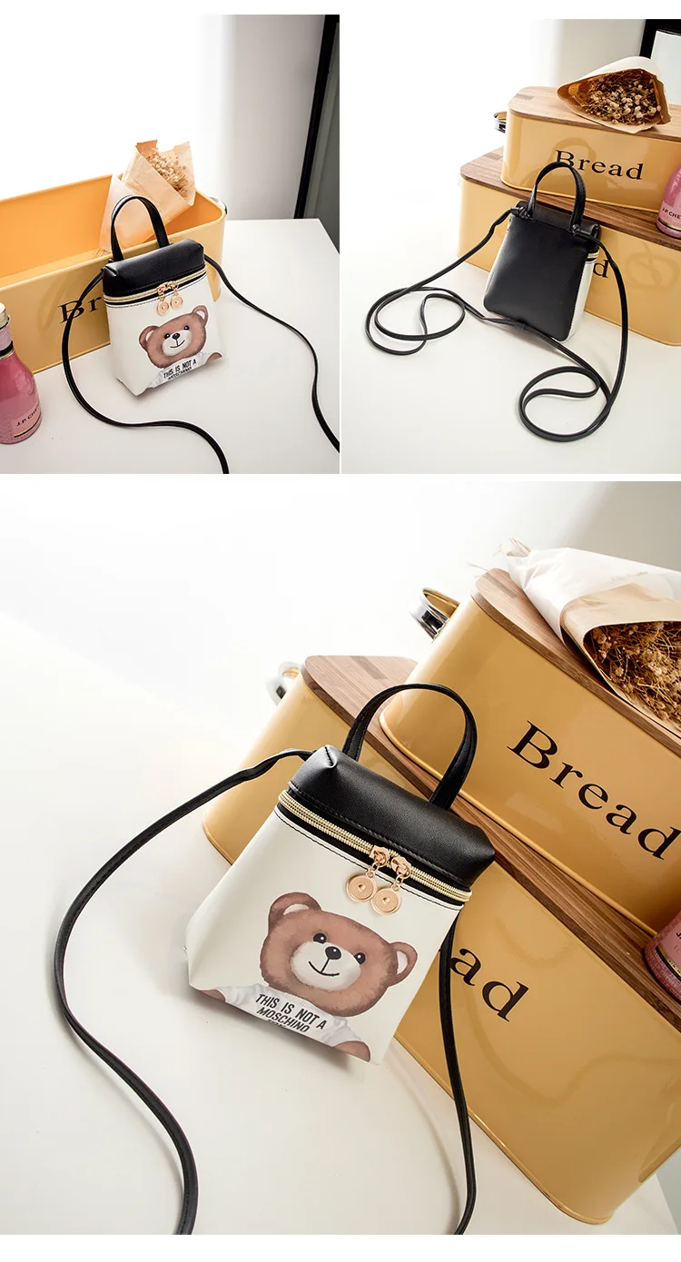 Новая дизайнерская сумка на плечо с мультяшным медведем, женская кожаная сумка-мессенджер, многофункциональная сумка с длинным ремнем, сумка через плечо, мини-рюкзак