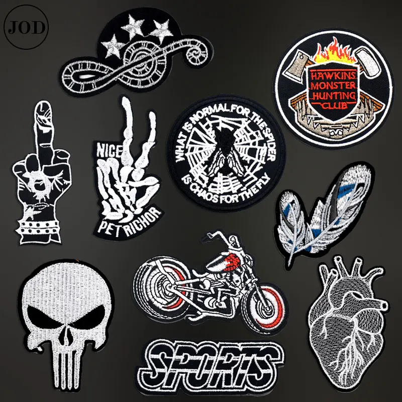 

Iron Patches for Clothing Skull Embroidery Patch on Clothes Stripe Stickers Iron on Clothes Patch Biker Ironing Badges Applique
