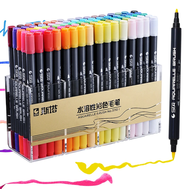 Water based 36 Colors Dual Tips Brush Drawing Pens Watercolor Art Markers Set