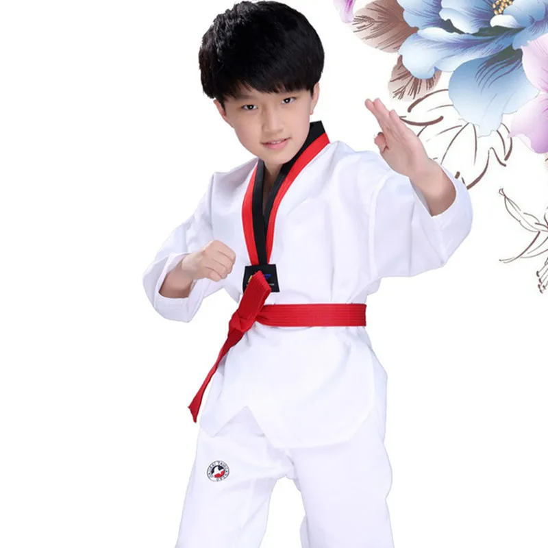 White Kids Kickboxing Clothes Children Boys Girls Taekwondo Suit Karate Tae Kwon Do Kimono Judo Competition Practice Costumes