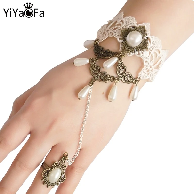 YiYaoFa Handmade White Lace Gothic Bracelets & Bangles Night Club