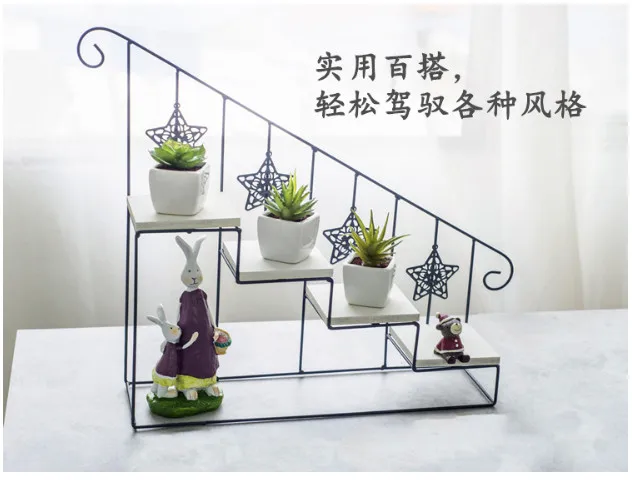 Полка для растений в стиле ретро, железная деревянная лестница, Цветочная полка, многоэтажная напольная полка для цветочных горшков, крытая гостиная