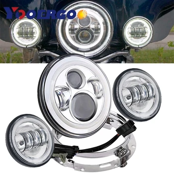

Angel Eyes 7 Inch LED Headlight+ 2x 4-1/2" Fog Light Passing Lamps Motorcycle