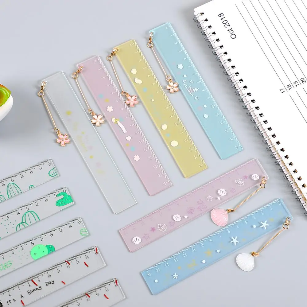 1pcs random Simple Style 15cm Transparent Acrylic Hanging Ruler Simple Ruler Square Ruler Cute Stationery Drawing Supplies