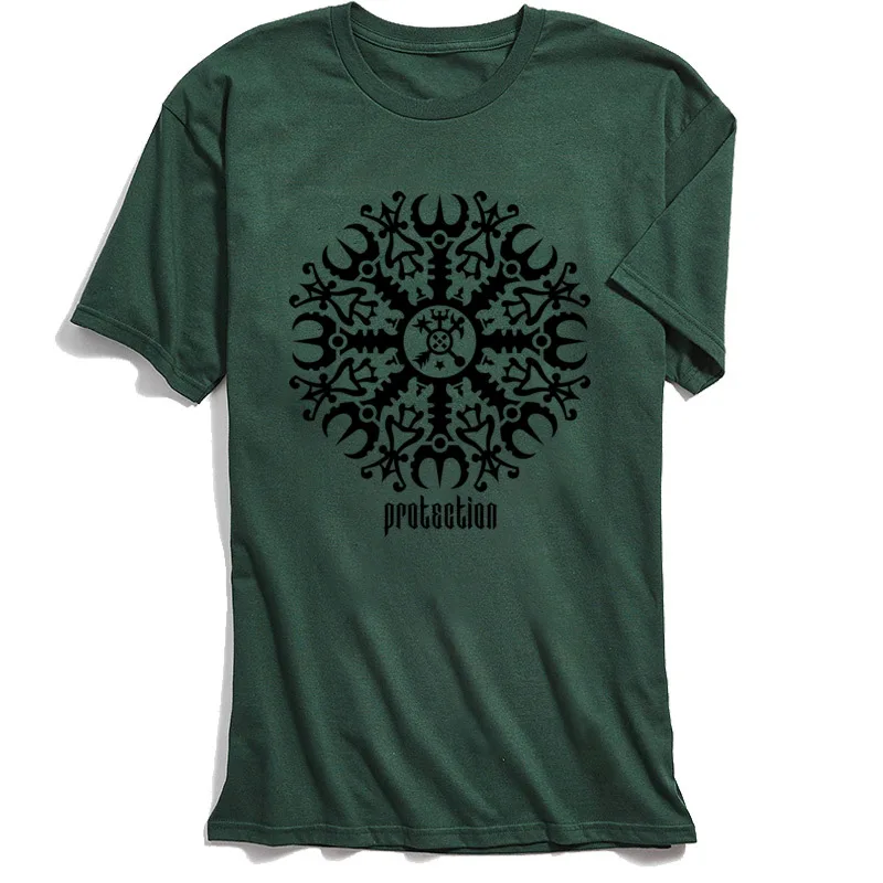 

Aegishjalmur T-shirt Men Amulet T Shirt Vintage Green Black Tshirt Geometric Designer Tops Tees Boyfriend Gift Clothes Cotton