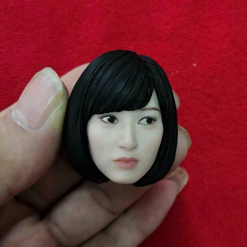

1/6 Scale beauty girl Head Sculpt With dark black pvc hair Asian Star Head Carving 12'' Figure short white skin Head
