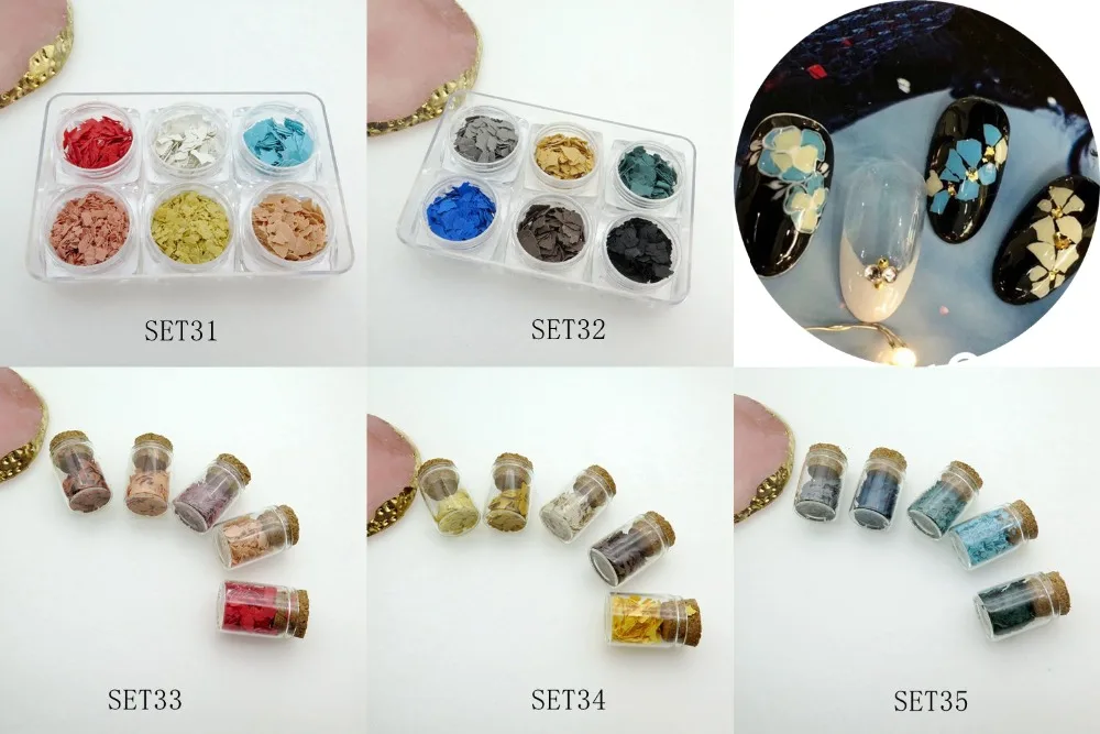 

1Set Different Colors Mica Sheets Stone Pieces in Jars or in Glass Bottles Set 31-35