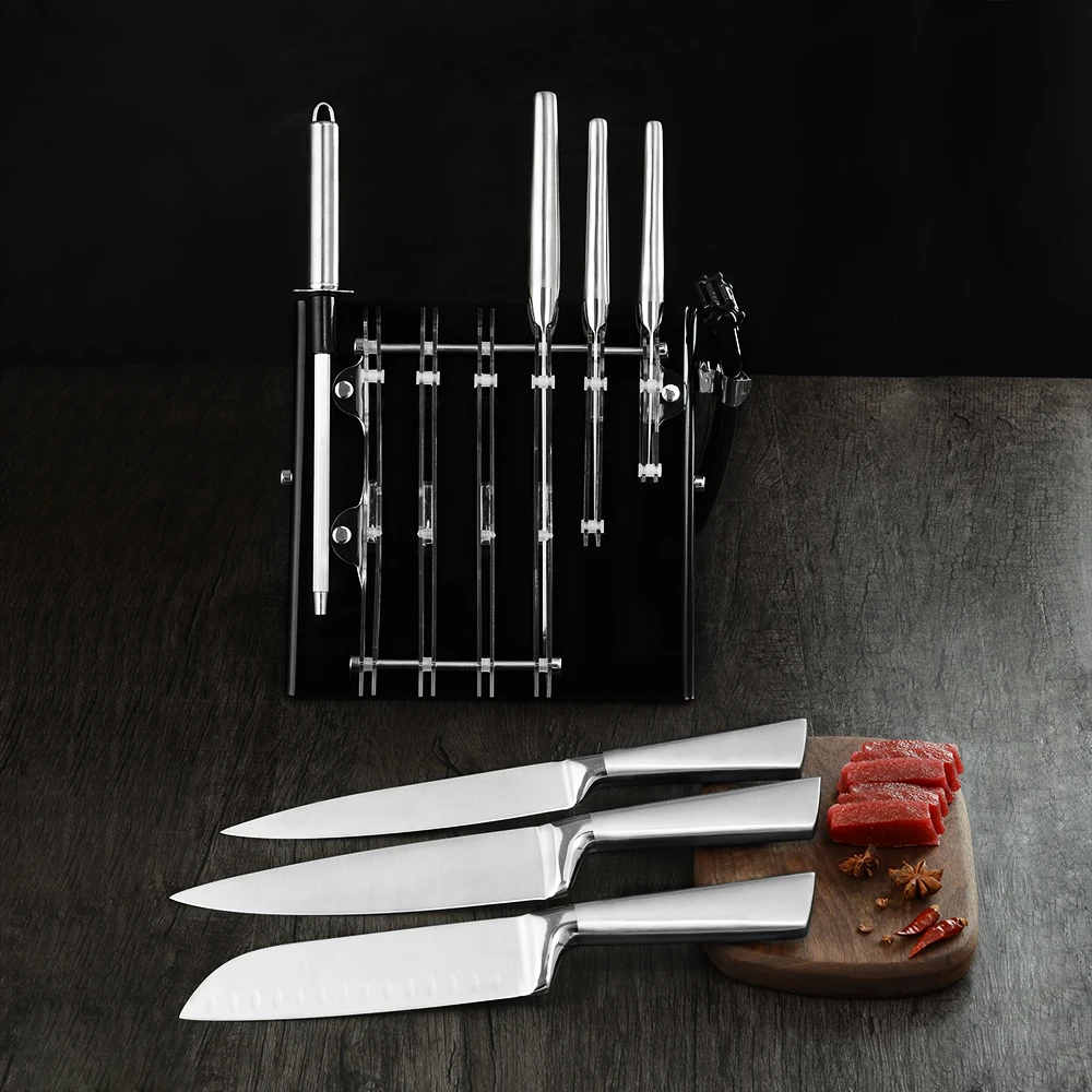 Дамасский простой дизайн, держатель для кухонных ножей, акриловый устойчивый Набор ножей, подставка, 6 шт., блок ножей, подходит для стальных и керамических ножей