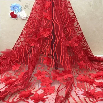 

2019 white Newest Arrival Beautiful French 3D Beaded Lace Fabric Fashion Bright African Nigerian Lace Fabric For Party Dress red
