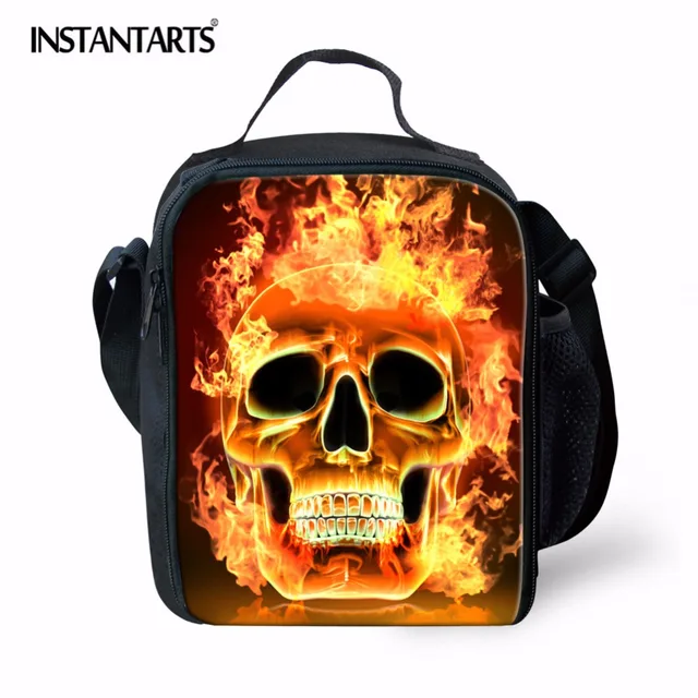 INSTANTARTS Thermal Insulation Cooler Lunch Picnic Bag Skull Print Food Fruit Container Food Box Outdoor Camping Food Handbag