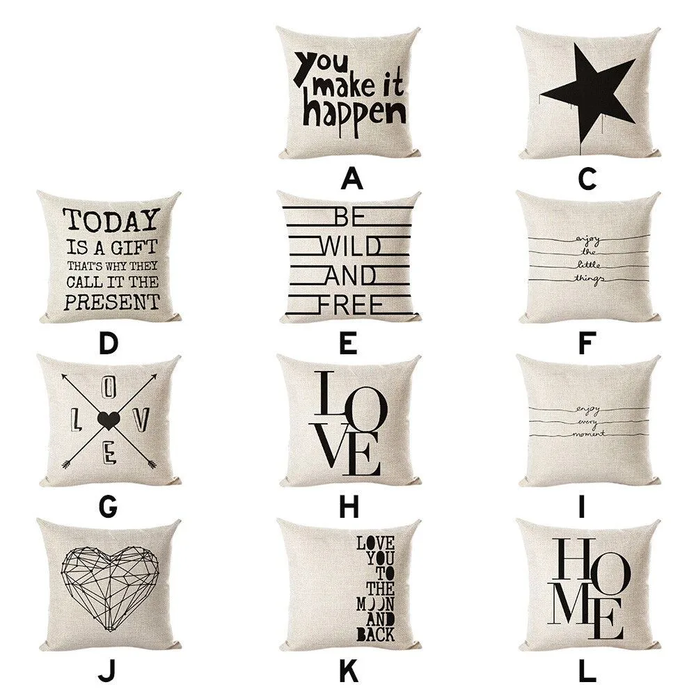 

Pillow Case White letter heart linen pillowcases cushion cover Decor Cojines Funda Cojin Housse de Coussin throw Pillow Cover