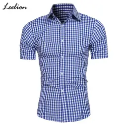 LeeLion 2018 Новый Camisa Masculina с коротким рукавом Повседневная рубашка Мужчины отложным воротником-dowm воротник одежда для мужчин лето Fahsion рубашки