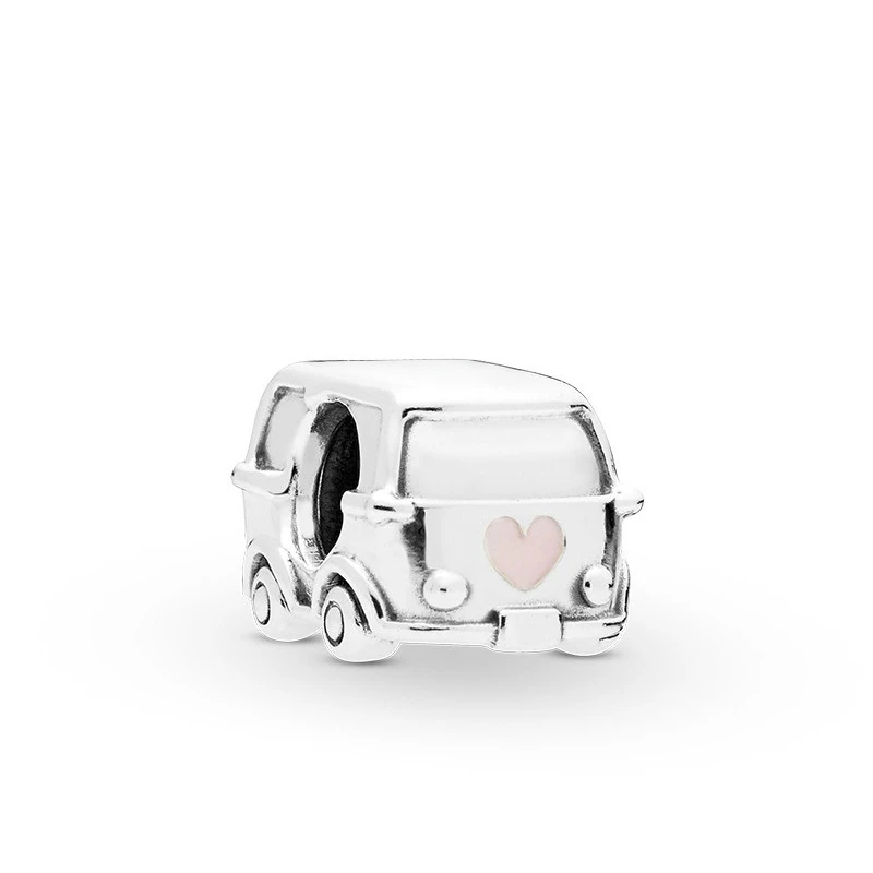 

5PCS HTevak Original Silver Alloy Charms Pink Heart Camping Car Bus Spacer Beads Fit DIY Girl Pandora Bracelet Jewelry Making