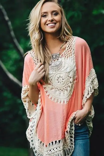 

2018 new arrival flower hollow hook t shirt Bohemia style beach sexy top women's fashion lace t shirt hook fashion loose shirts