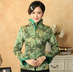 Новые модные Армейский зеленый Для Женщин Атлас пальто для женщин среднего возраста с принтом элегантные куртка Формальное тонкий Костюмы