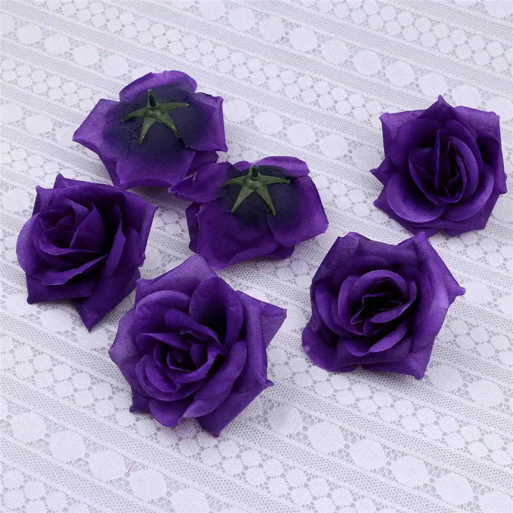 8cm Deep purple Rose Artificial Silk Bridal Flower Heads for Clips Wedding Decor