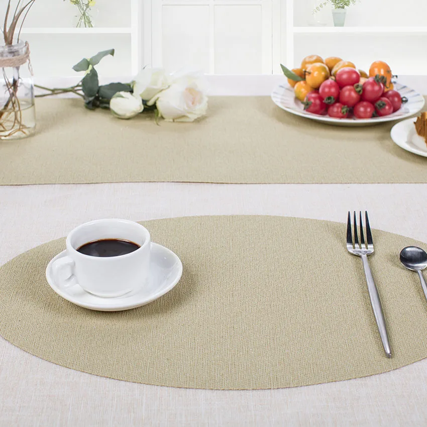 WHQ 4 Pcs/lot Oval Placemat Fashion PVC Dining Table Mat Disc Pads Bowl