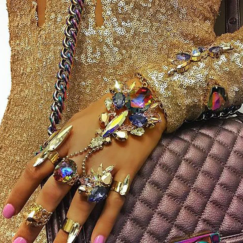 

JUJIA BOHO Female Statement Crystal Bracelet Sets Wedding Beach Summer Accessories Sexy Rhinestone Chain Bracelet