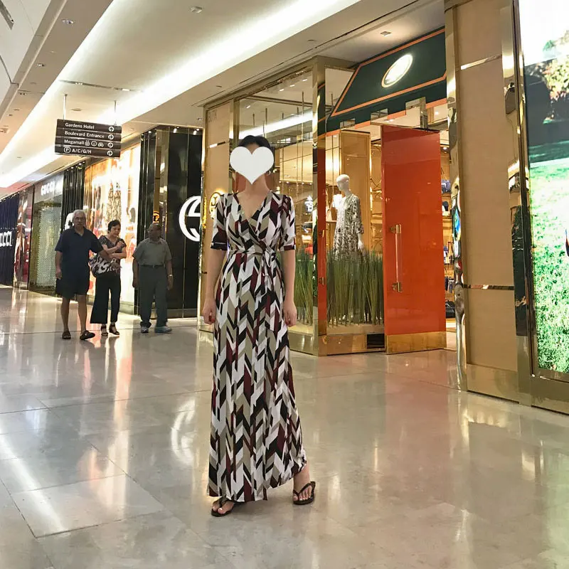 

2019 Fall Winter Women Casual Maxi Dress Ladies Geometric Print Long Wrap Dress Robe Longue Femme Hiver