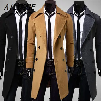 

AILOOGE 2018 Fashion Winter Autumn Men Trench Coat Long Slim Fit Overcoat Jacket Wind Coats Fashion Outerwear Tops
