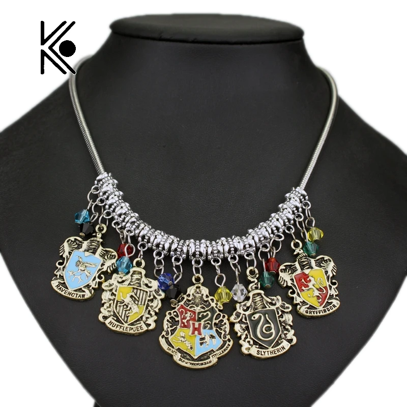 

DIY Jewelry College Logo Hogwarts Gryffindor Hufflepuff Slytherin Ravenctaw Necklace & Pendants Movie Jewelry Free Shipping